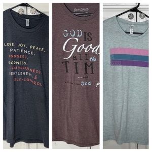Lot of 3 Tshirts of Faith. Scripture Tshirts  XL. Gray, Purple and Light Blue